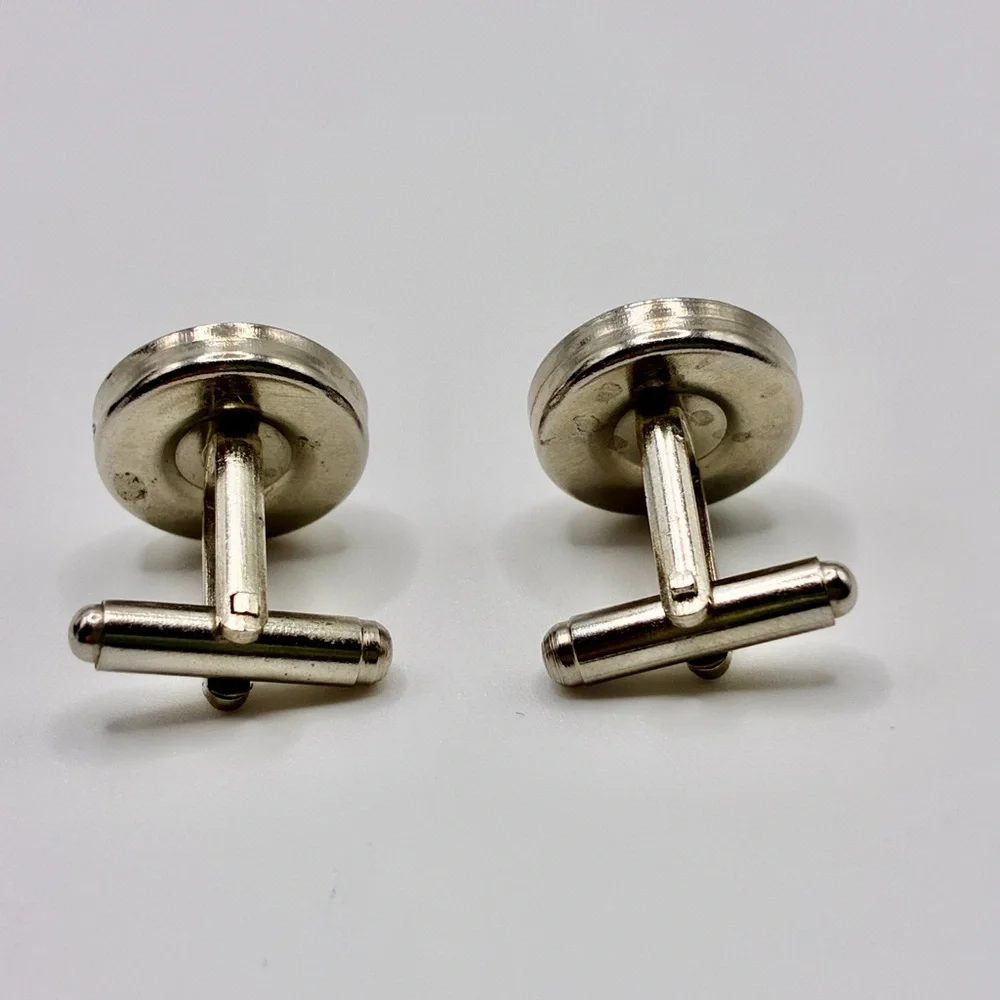 Vintage Men’s Purple & White Cloth Cuff Links in a Silver Tone